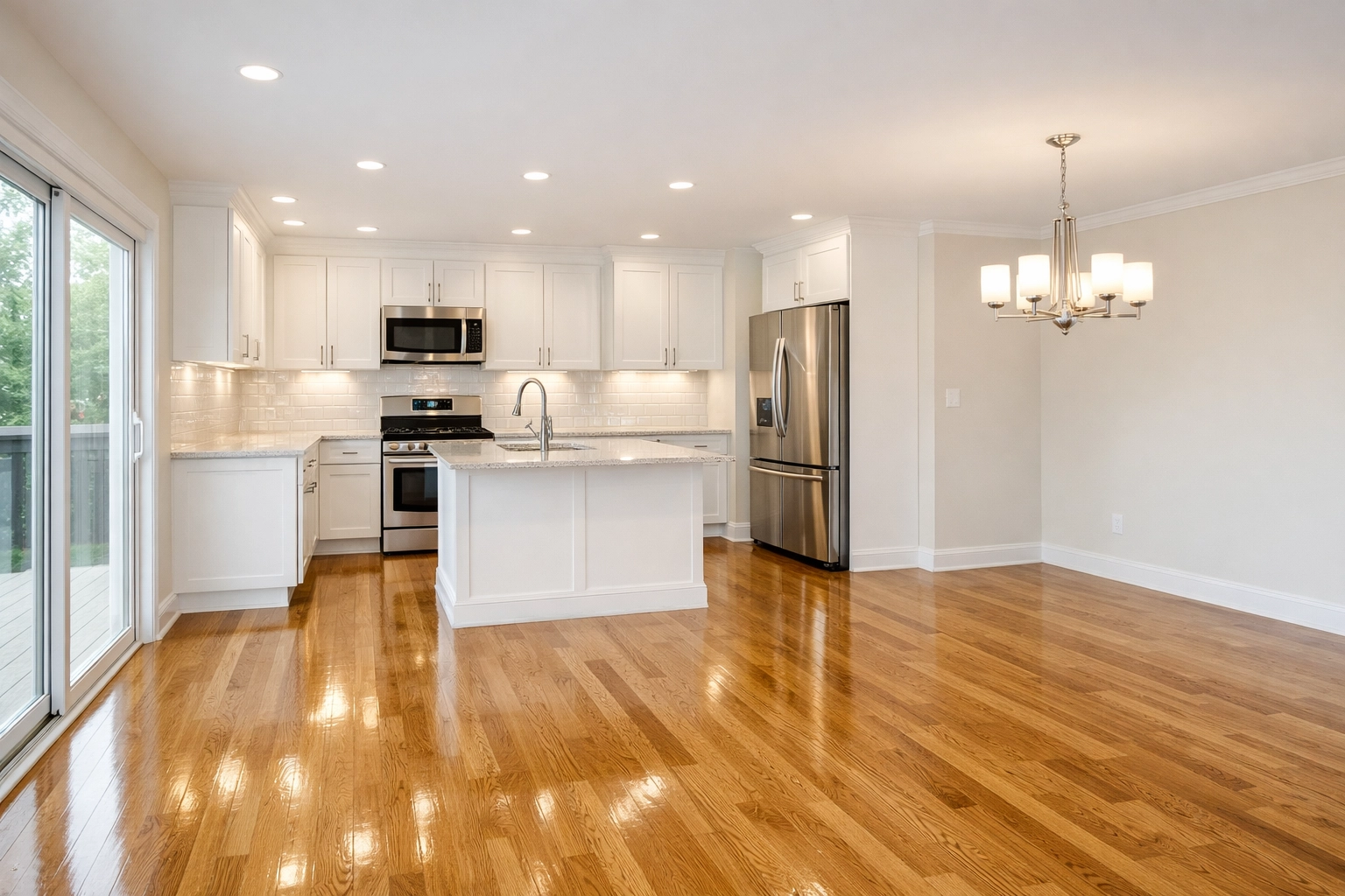 Clean modern kitchen with gleaming floors ready for move-in after a house cleaning Waltham MA deep clean.