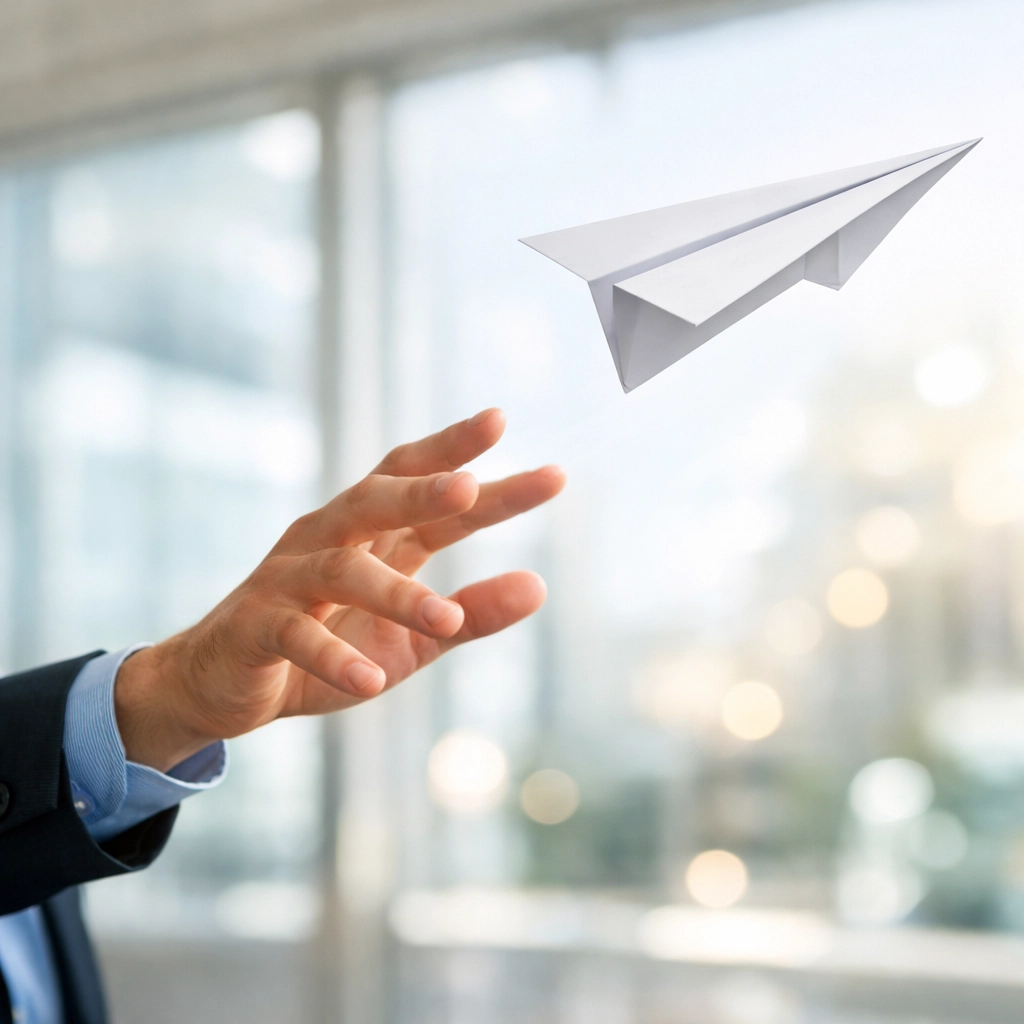 Hands releasing paper airplane symbolizing freedom through business automation and scaling