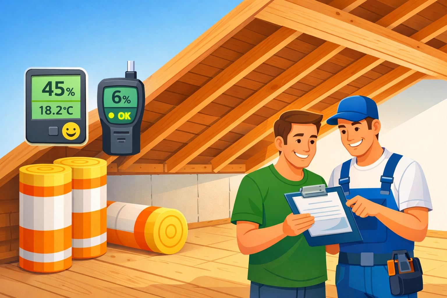 Clean loft space after spray foam removal with new mineral wool insulation ready