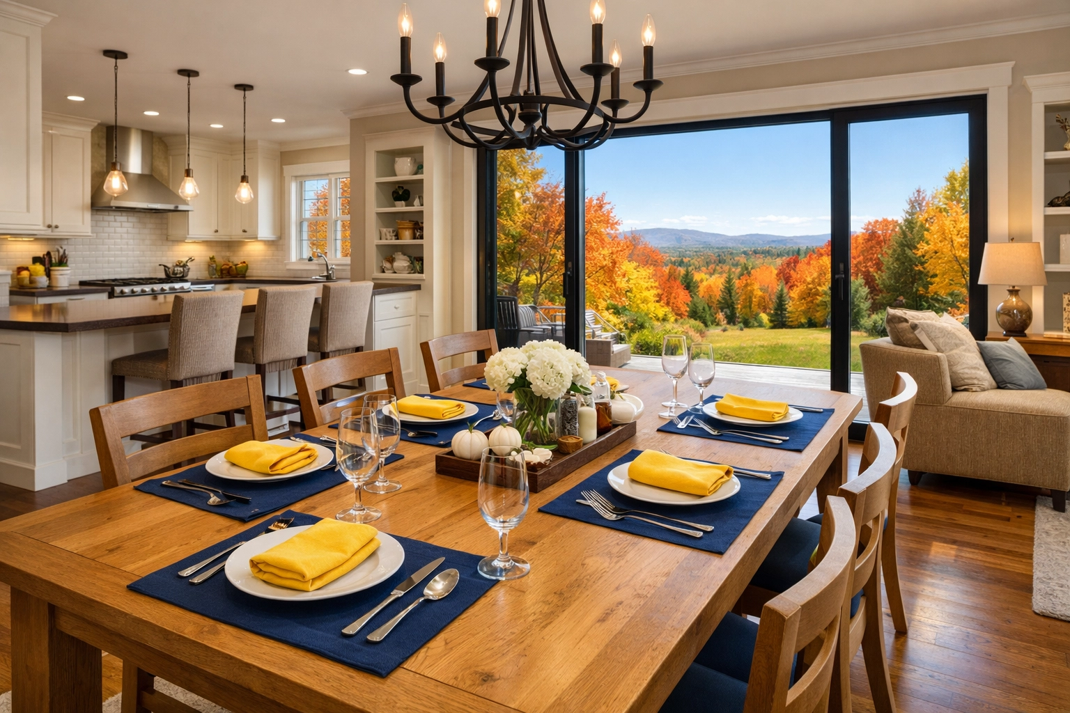 Organized dining area with a view of Massachusetts landscape after house cleaning in Ashburnham MA.