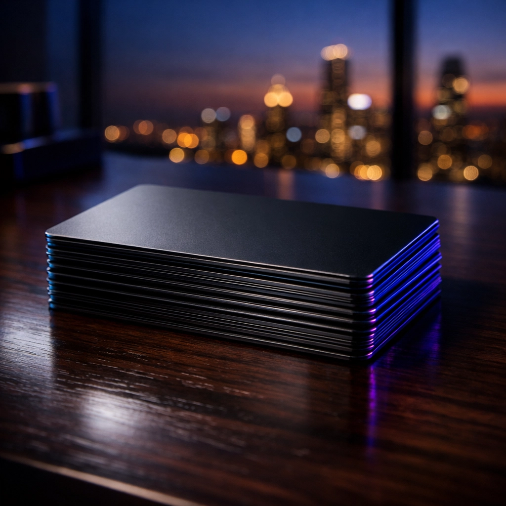 Premium black business cards on an executive desk showing financial education for trustees.