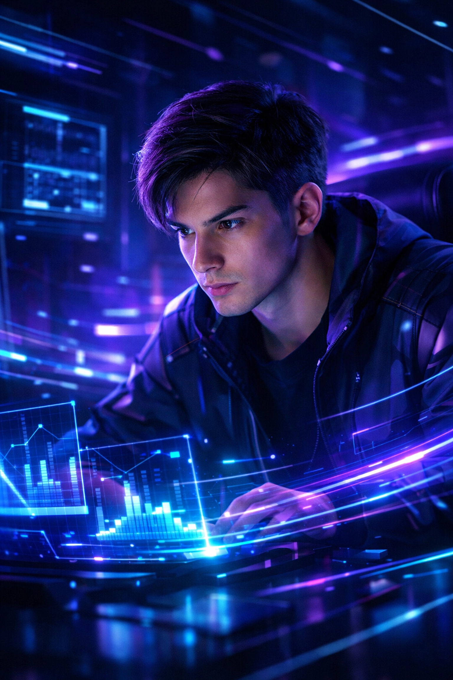 Professional Gen Z student training in a high-tech esports simulation pod for future workforce recruitment.