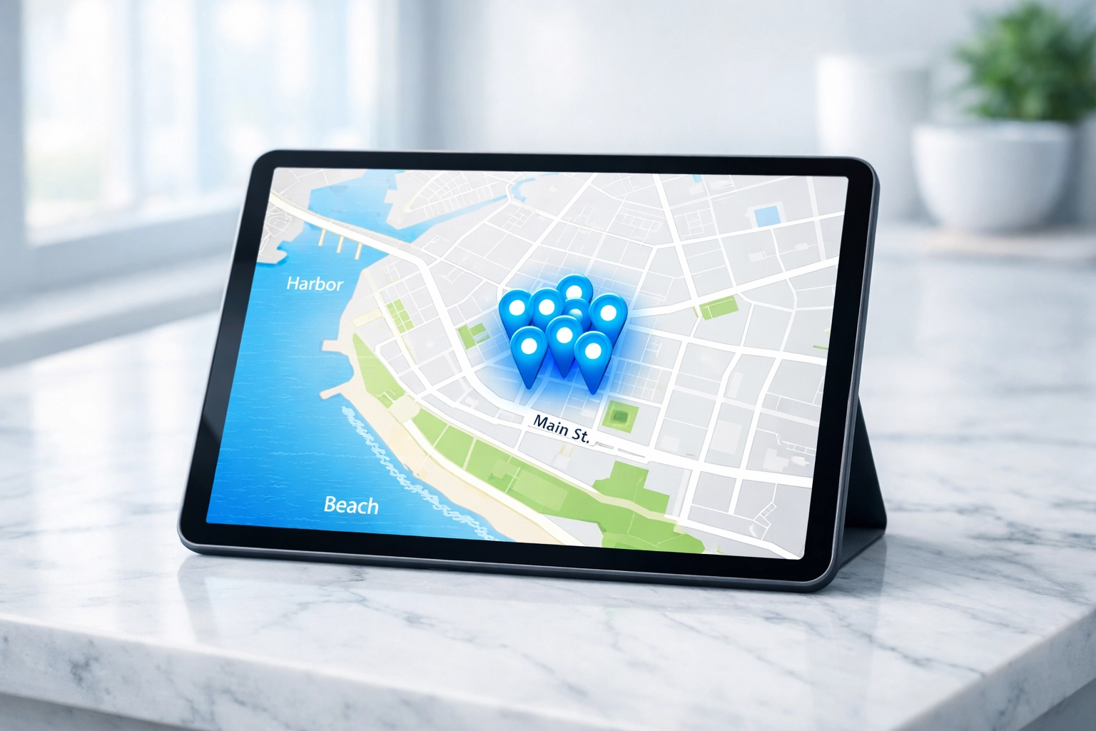 Digital map showing high pool route density with clustered service stops in a local neighborhood.