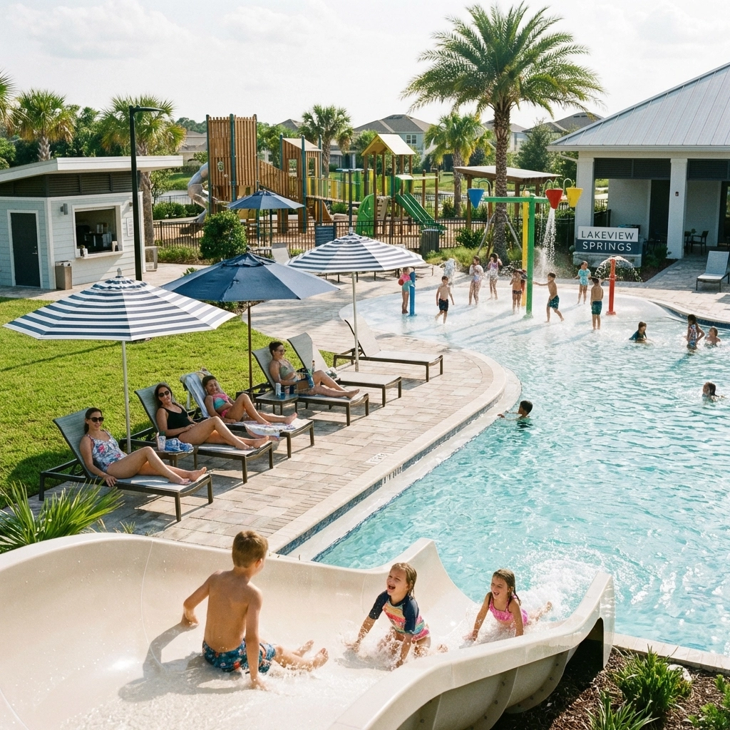 Family-friendly pool amenities at gated community in Cape Coral