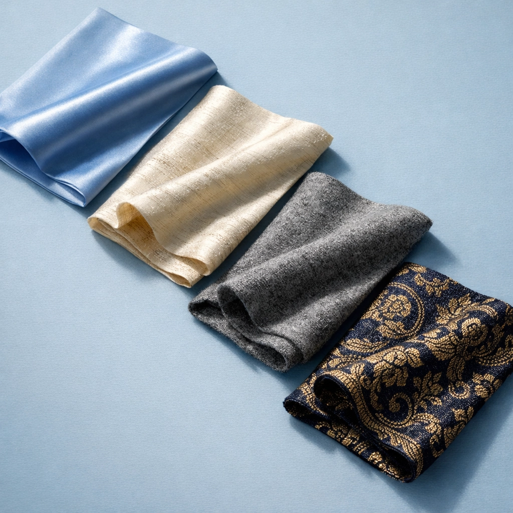 Premium fabric swatches for mens african kaftan including polished cotton, silk, wool and brocade