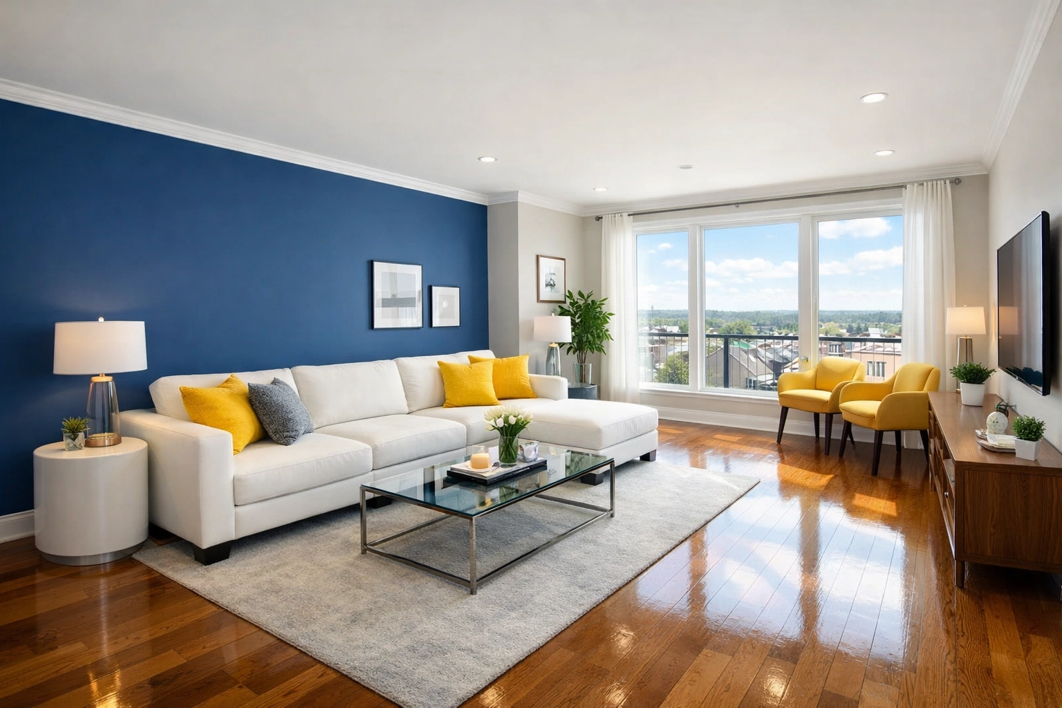 Pristine modern living room in Leominster MA after professional residential cleaning services.