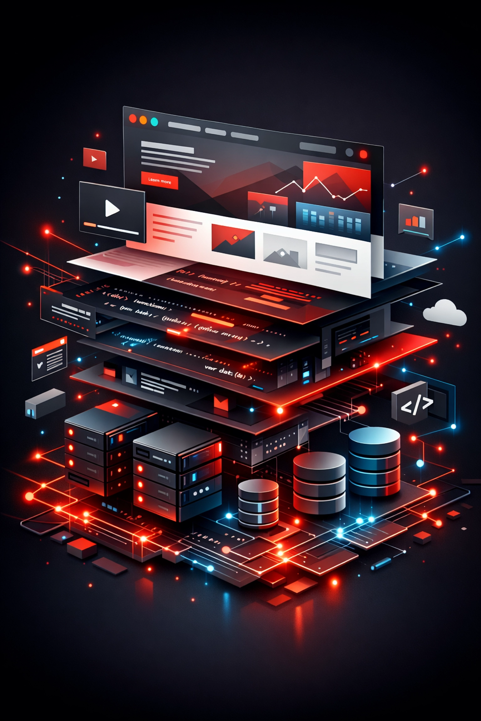 Website rebuild technical infrastructure showing layers of backend code and architecture