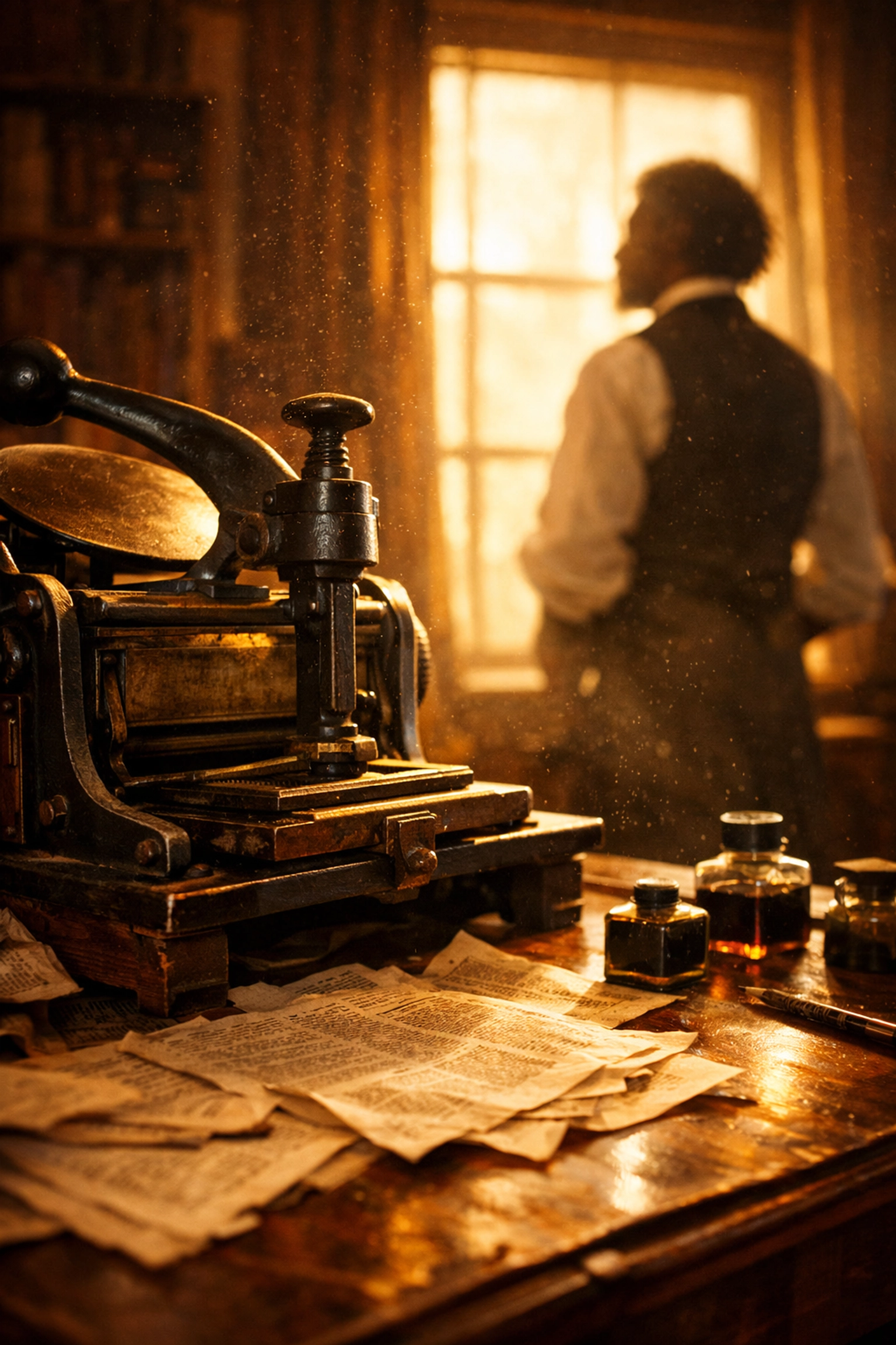 Historic printing press symbolizing Frederick Douglass's Black-owned media entrepreneurship legacy