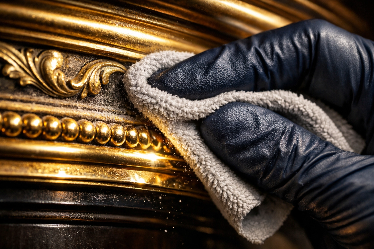 Detailed deep cleaning in a Massachusetts home focusing on dust removal from ornate ceiling fixtures.