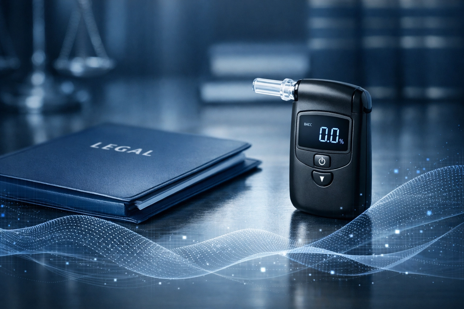 Digital breathalyzer and legal folder representing detailed evidence review for DUI defense in Virginia Beach.