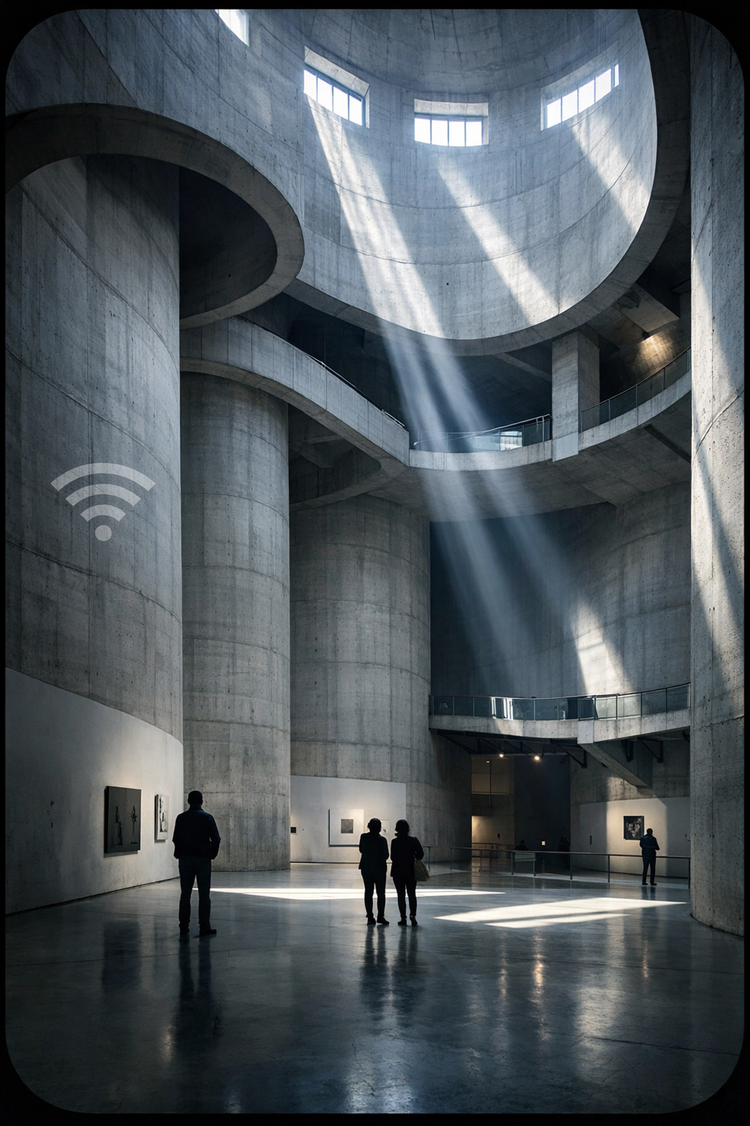 Interior of converted silo museum showing vast open space requiring WiFi coverage solutions