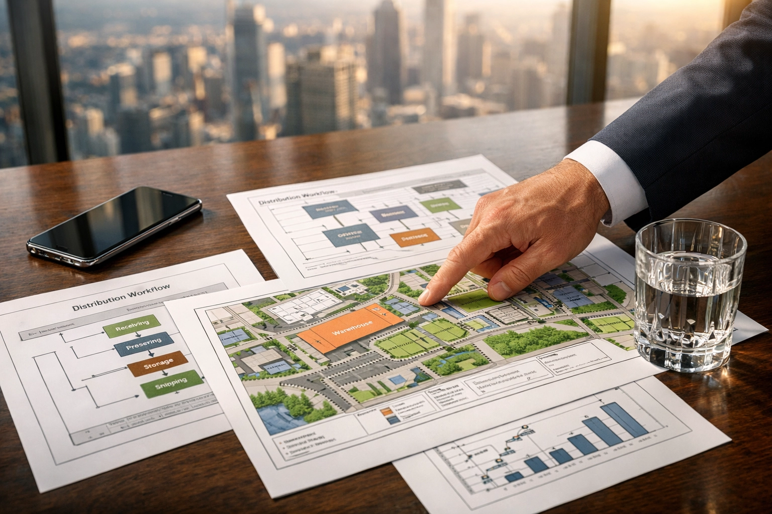Corporate strategic planning for Super Bowl logistics and brand visibility with maps and charts.