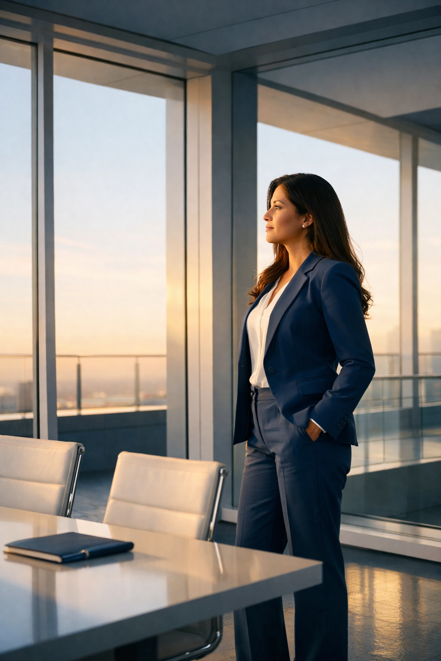 Latina executive in a boardroom reflecting on the ROI of professional outsourced bookkeeping services.