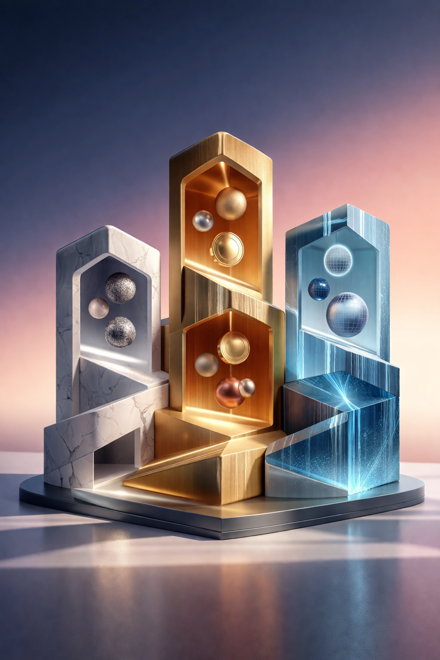 Three interconnected towers symbolize portfolio diversification strategies for accredited investors in 2026.
