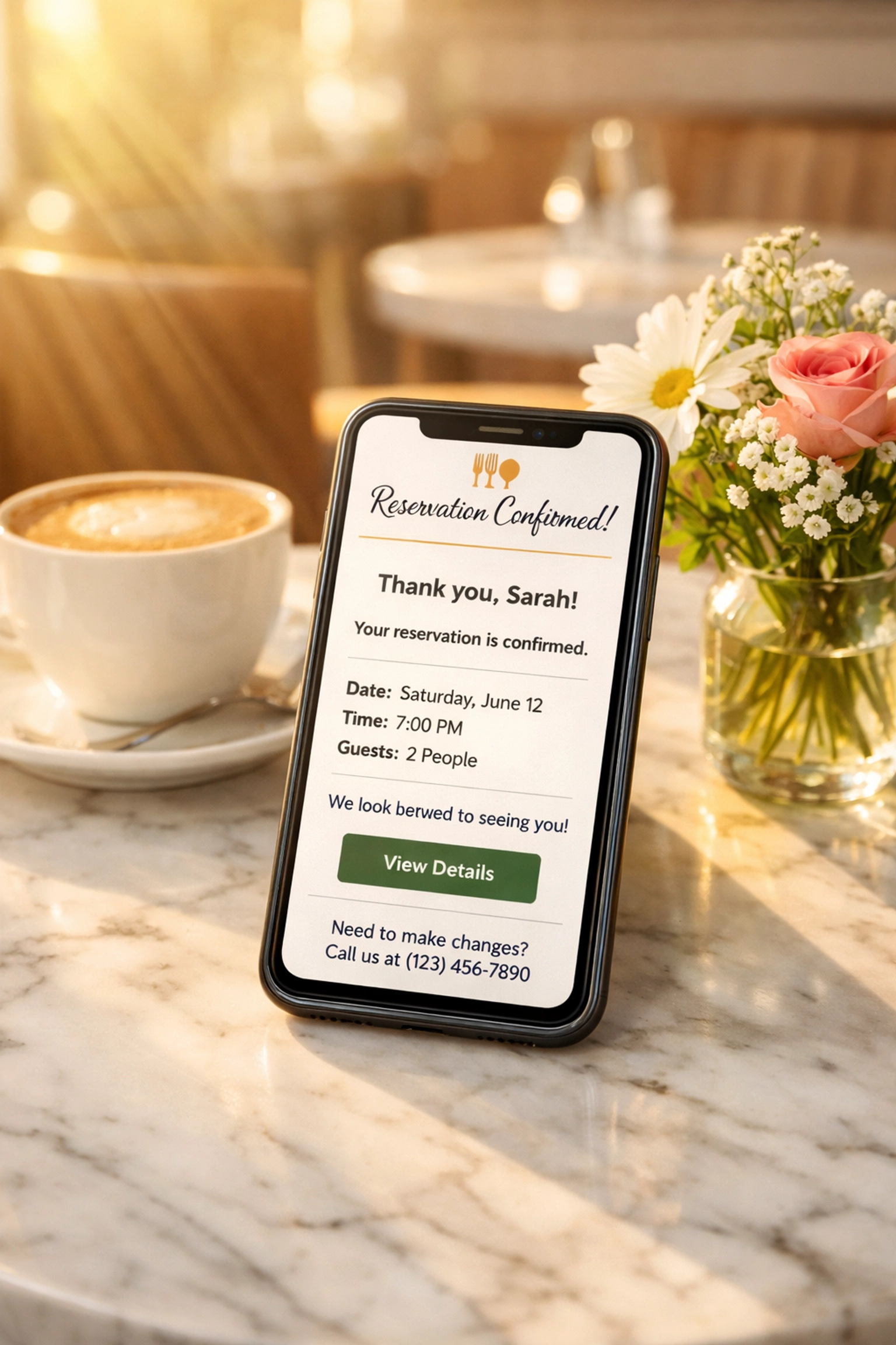 Smartphone displaying restaurant reservation confirmation