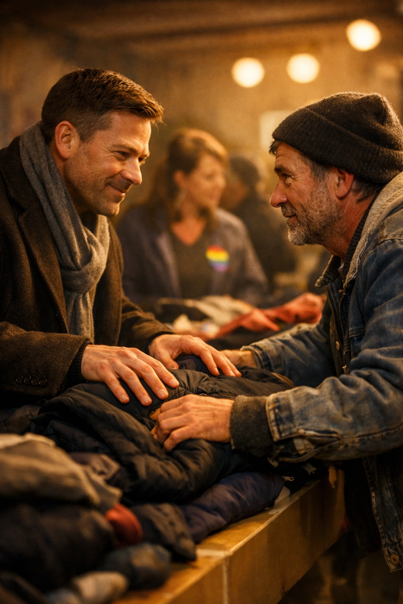 Two men from different worlds connect over winter charity donations, MM romance class divide