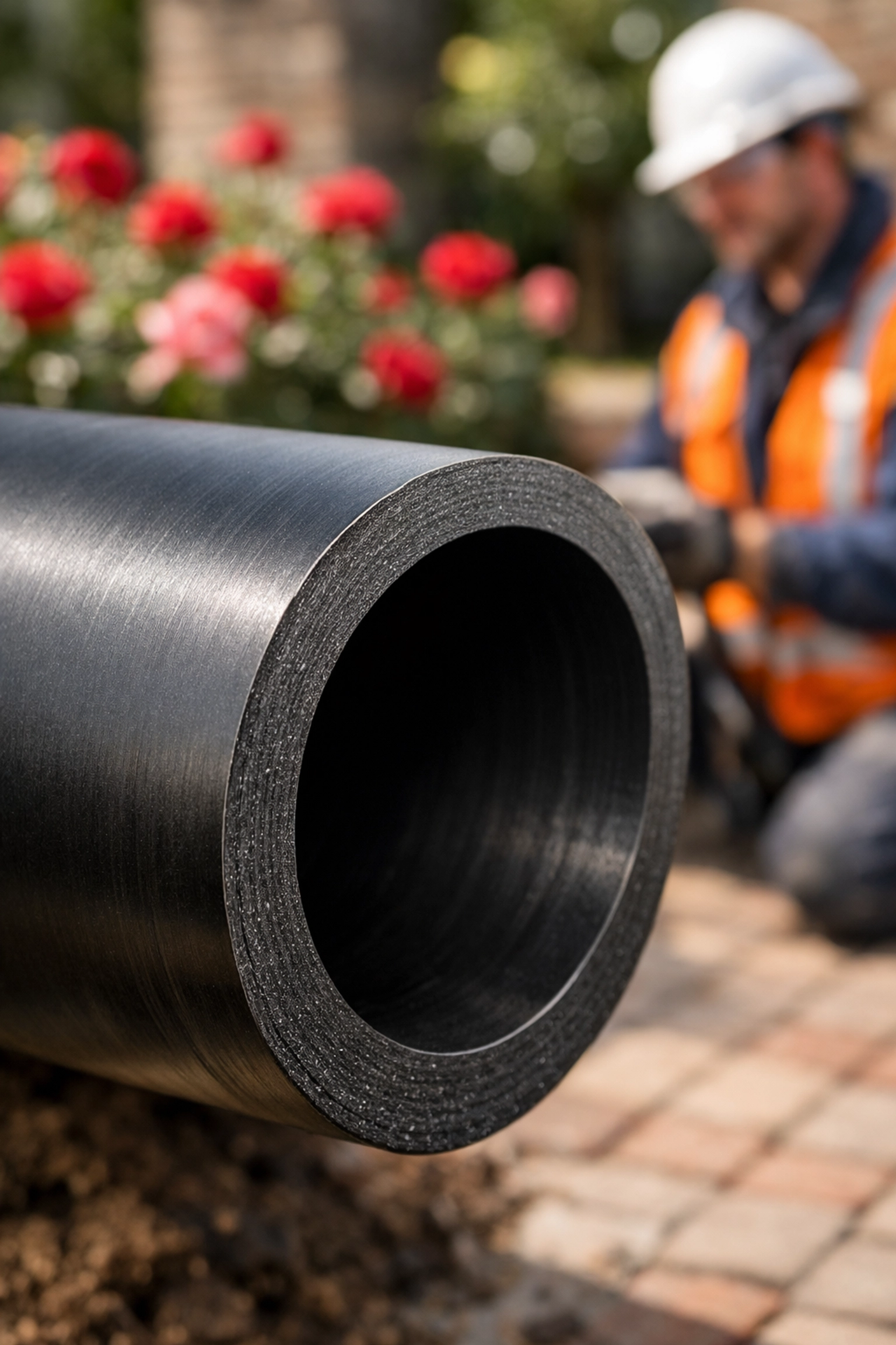 Durable black HDPE sewer pipe used by Denver Sewer Pros for long-lasting trenchless sewer line replacement.