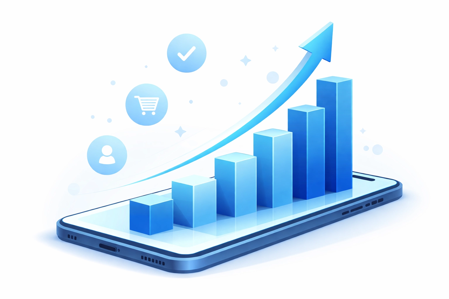 Smartphone displaying upward-trending growth chart, illustrating improved mobile conversions