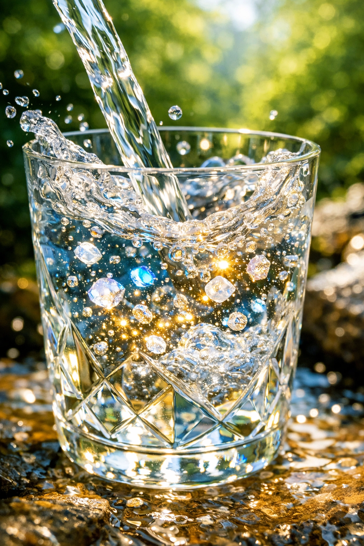 Clean drinking water being remineralized with essential calcium and magnesium for health.