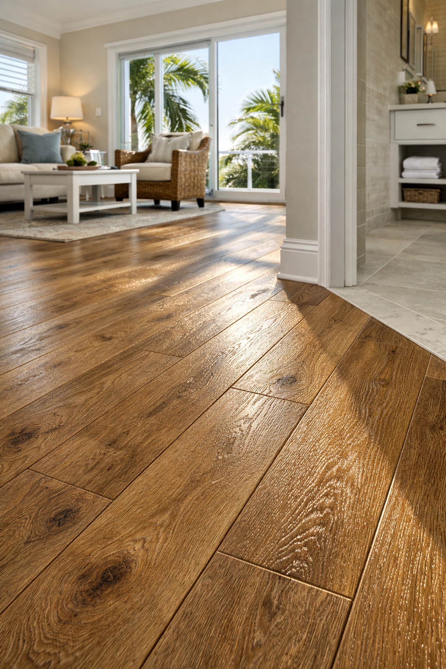 Luxury vinyl plank flooring in Cape Coral home showing waterproof wood-look upgrade for Florida climate