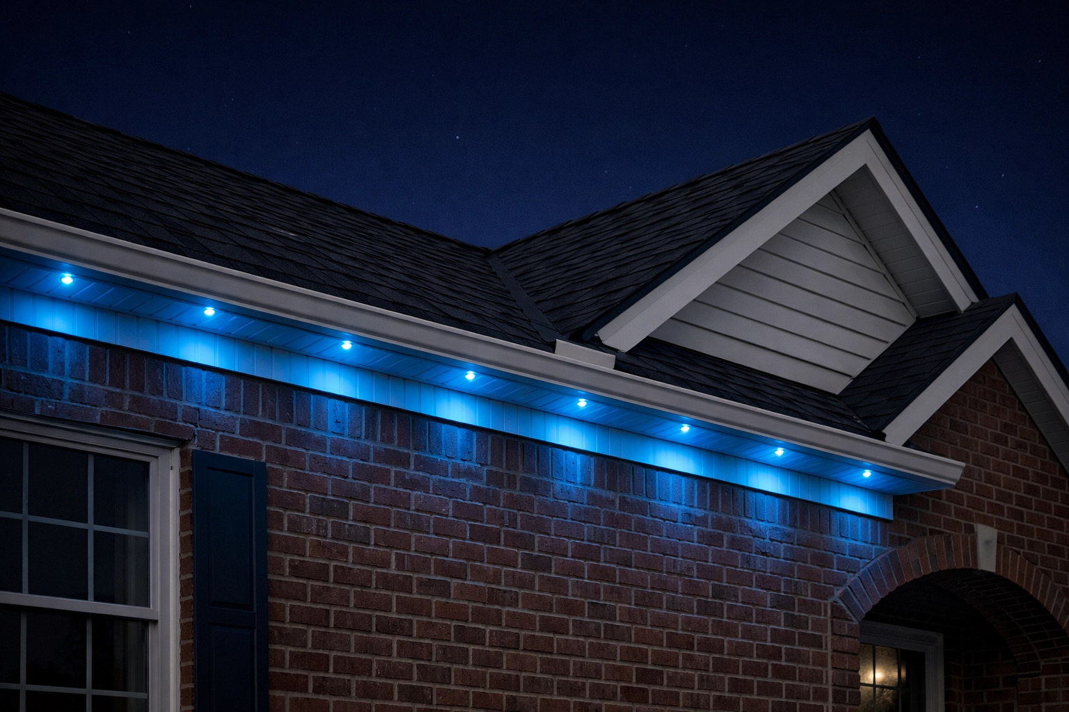 7 Mistakes You're Making with Permanent Holiday Lighting in Lexington (and How to Fix Them) Professional roofline lighting in Lexington showing invisible-by-day tracks and soft blue LED architectural glow.
