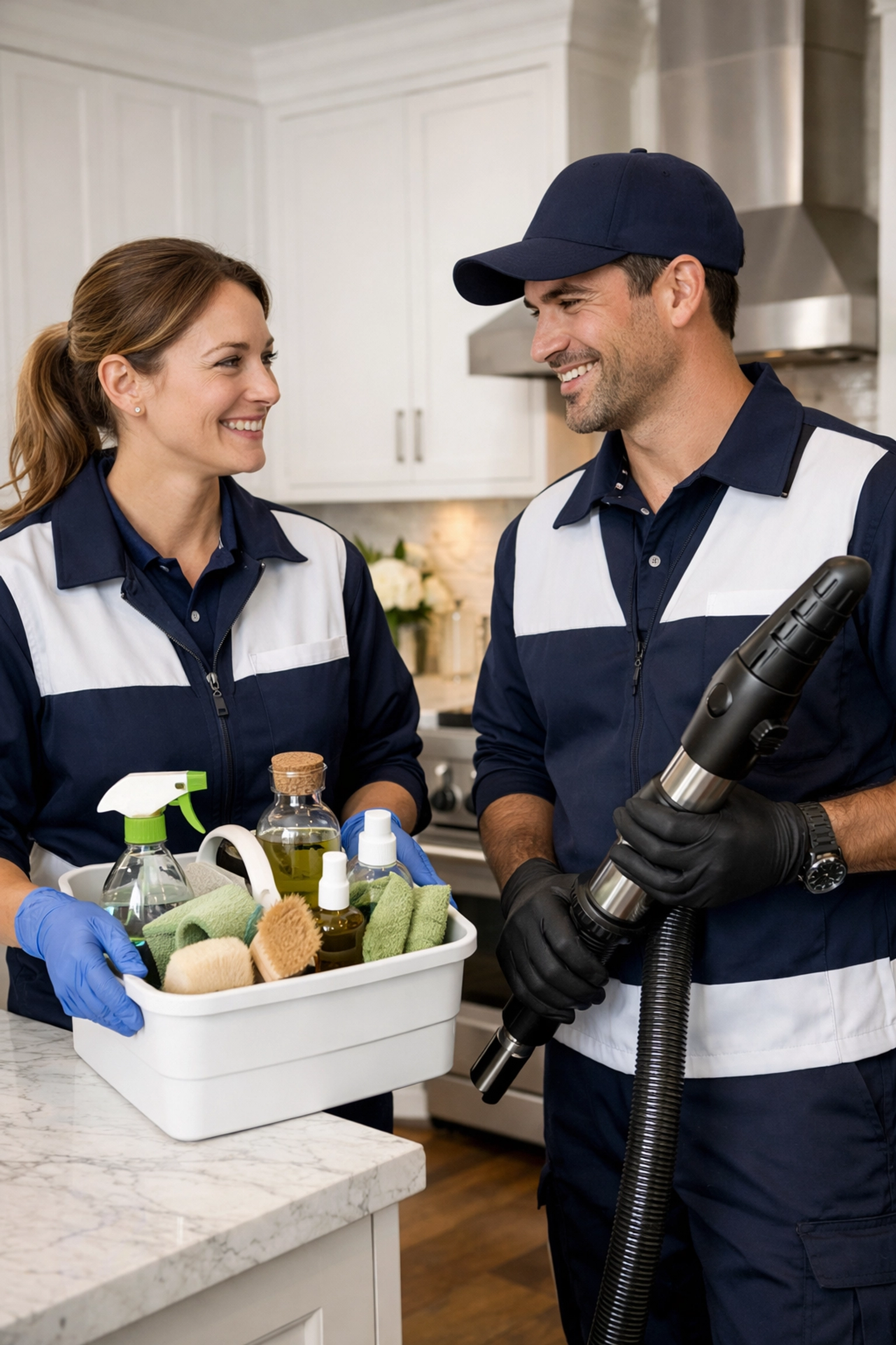 Professional cleaning team with HEPA vacuums and green cleaning services Lowell MA equipment.