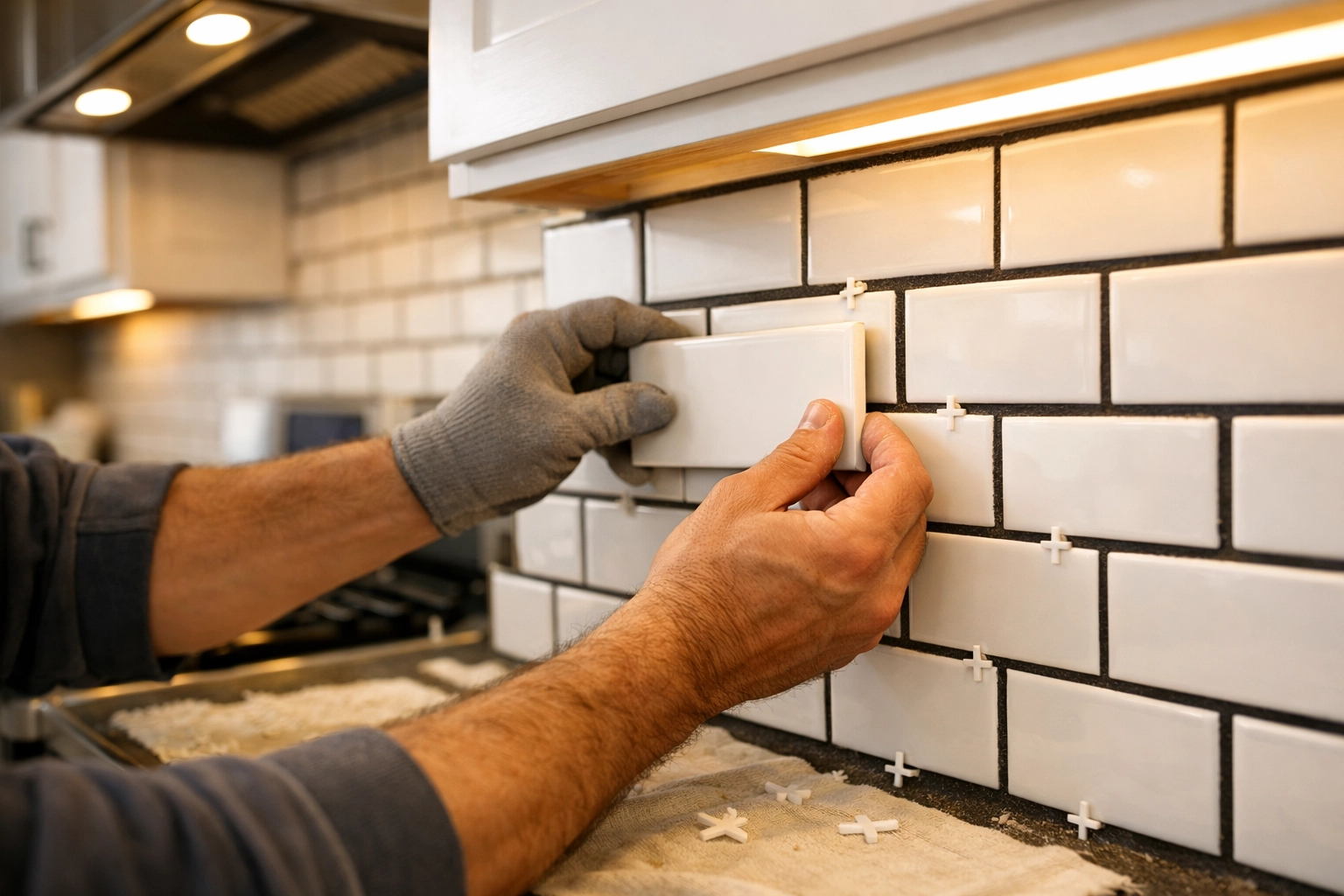 Tile installation Orlando - professional kitchen backsplash with white subway tiles