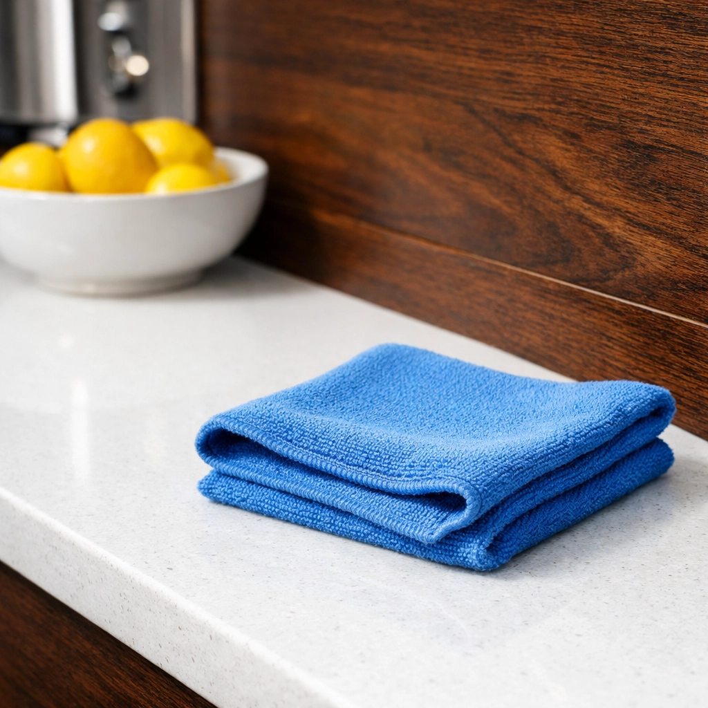 Detail of a polished quartz surface, demonstrating meticulous residential cleaning Massachusetts care.