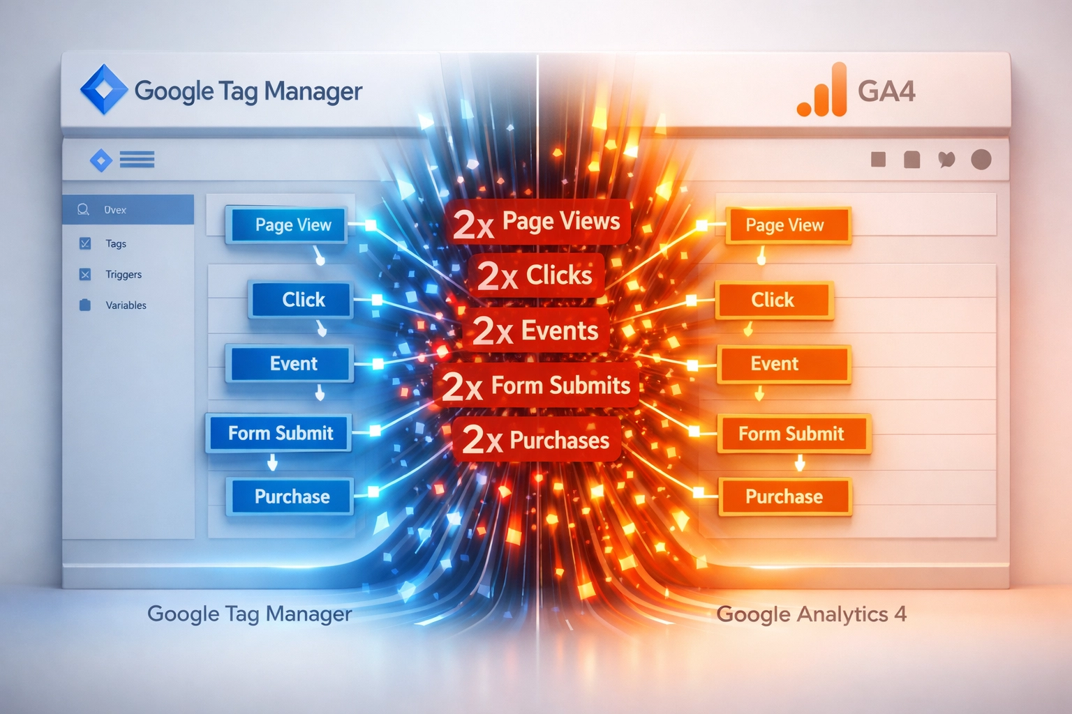 Duplicate GA4 events flowing from Google Tag Manager and GA4 interface creating overlapping data