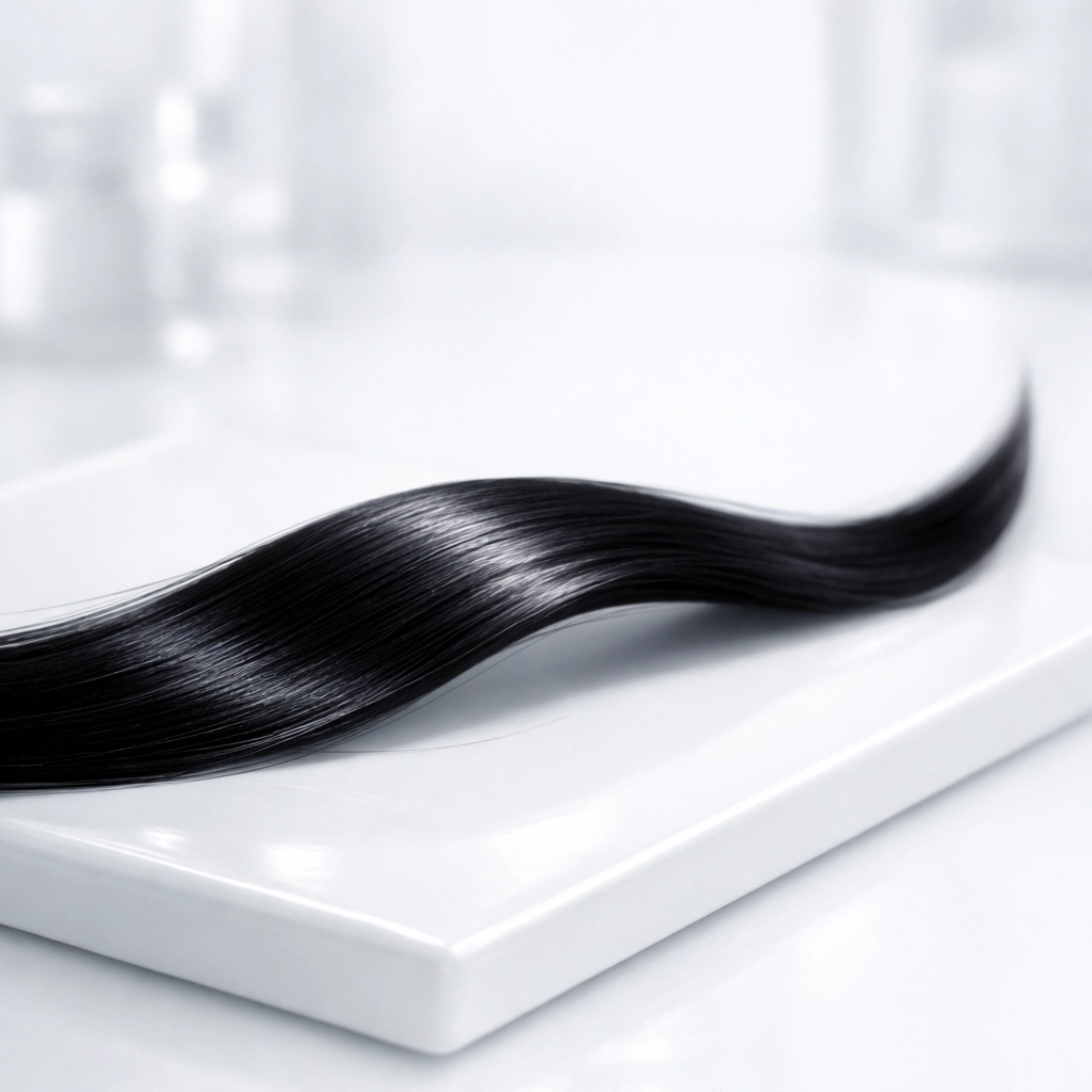 Healthy hair strand macro showing the results of AHK-Cu scalp and follicle research.