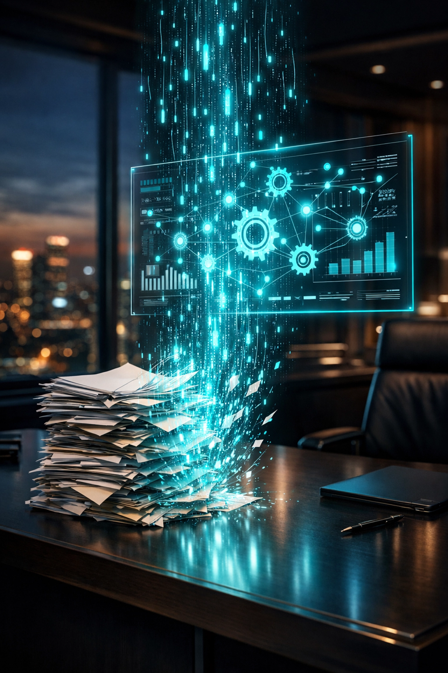 Stop Wasting Time on Admin Tasks: Try These 7 Business Process Automation Hacks for Growth-Minded Founders 4 Streamlining admin tasks by converting physical paperwork into automated digital data in a modern office.