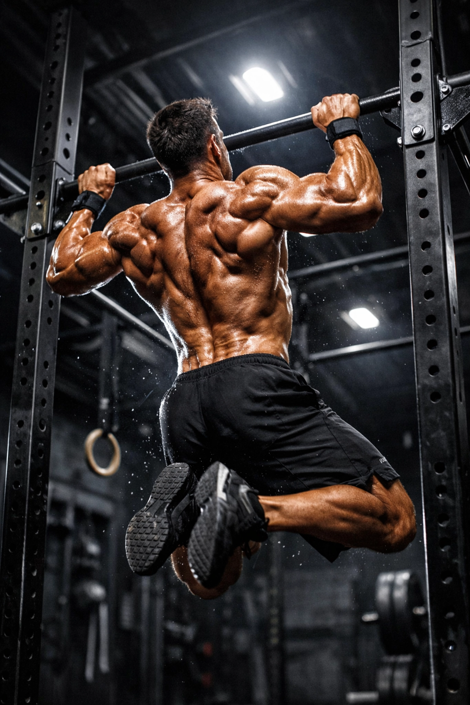 Athlete performing pull-ups on a floor to ceiling Resistance Rail, a perfect pull up bar alternative.