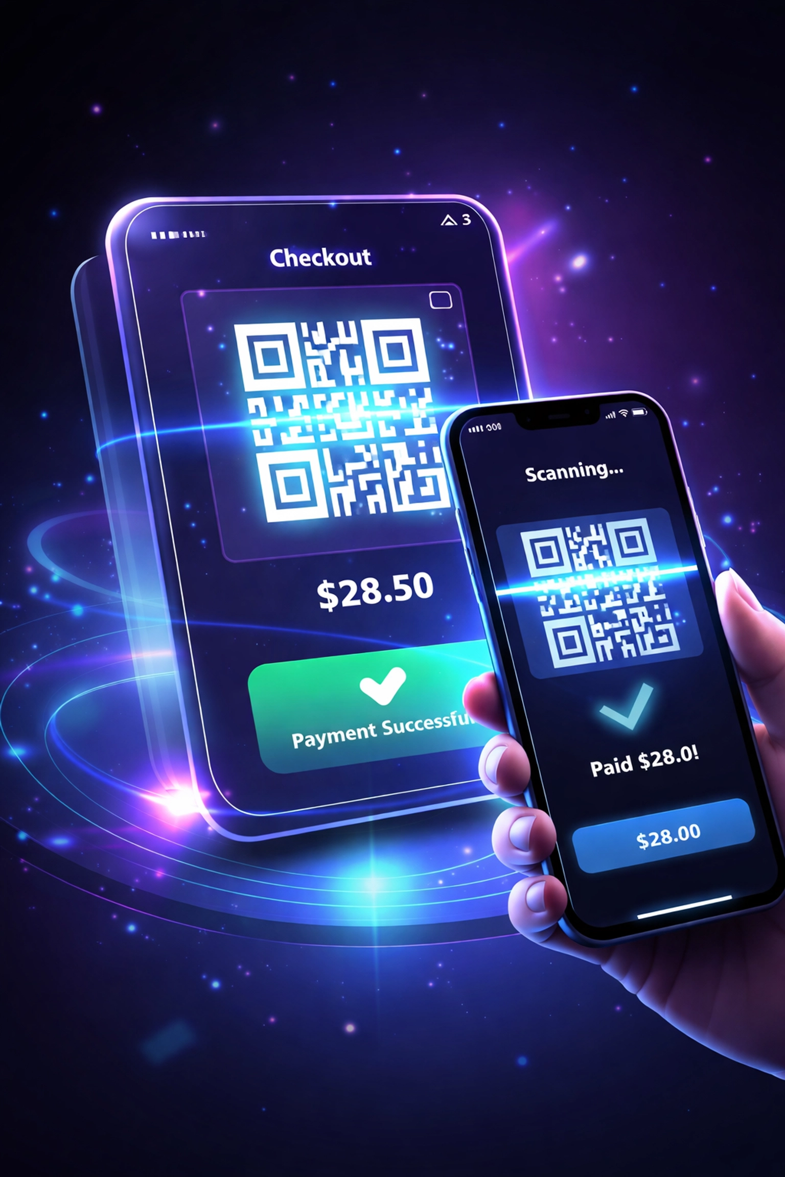 Smartphone scanning QR code at digital checkout, showcasing seamless crypto payments for merchants