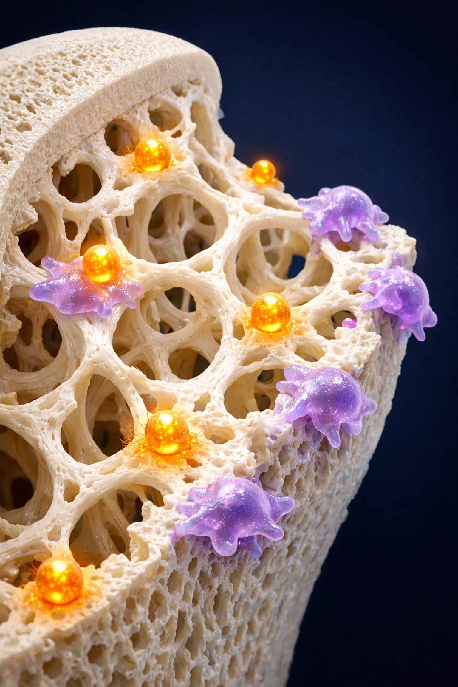 Microscopic view of internal bone structure showing the natural remodeling process for skeletal health.