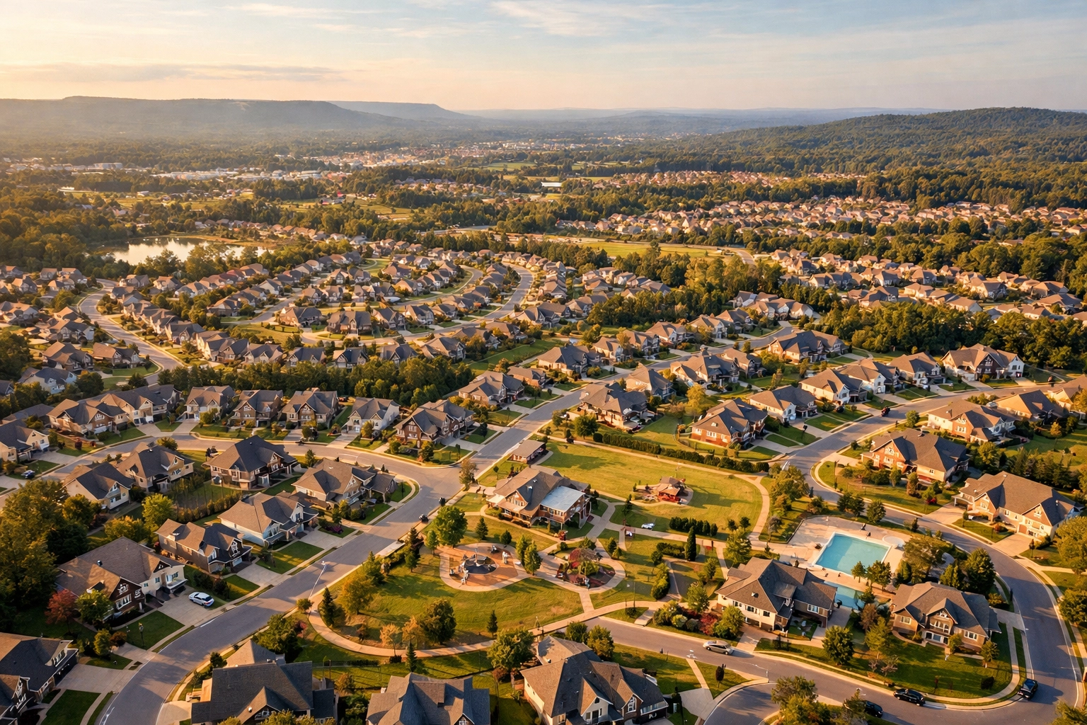 Aerial view of Ooltewah and East Brainerd neighborhoods in Chattanooga Tennessee