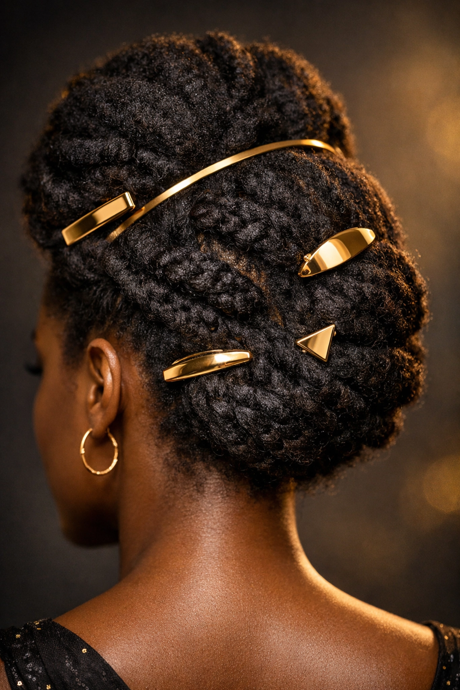 Why Sonny’s Black People of Interest Will Change the Way You Shop Black-Owned Brands Polished gold hair accessories and headbands on natural hair from a Black-owned beauty brand.
