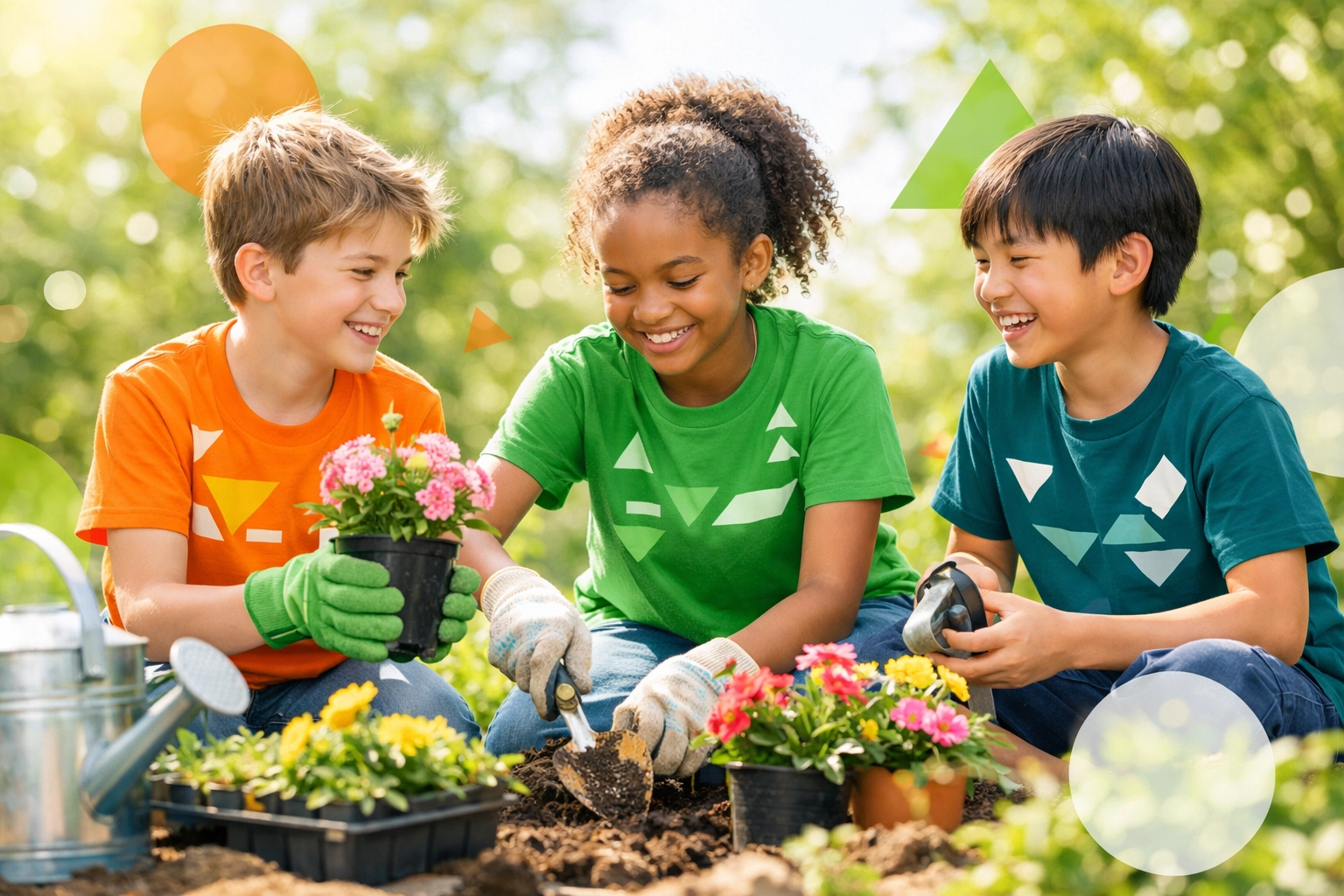 Children volunteering and serving others in community service activity