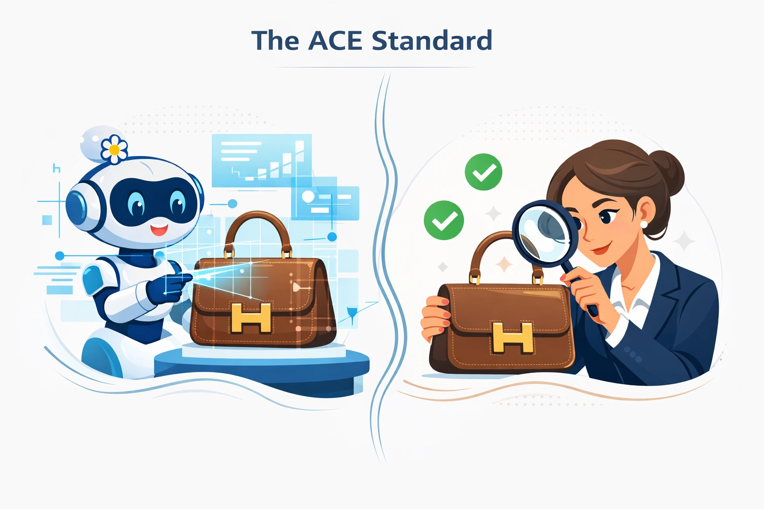 ACE Standard authentication process combining AI technology and expert review for luxury items