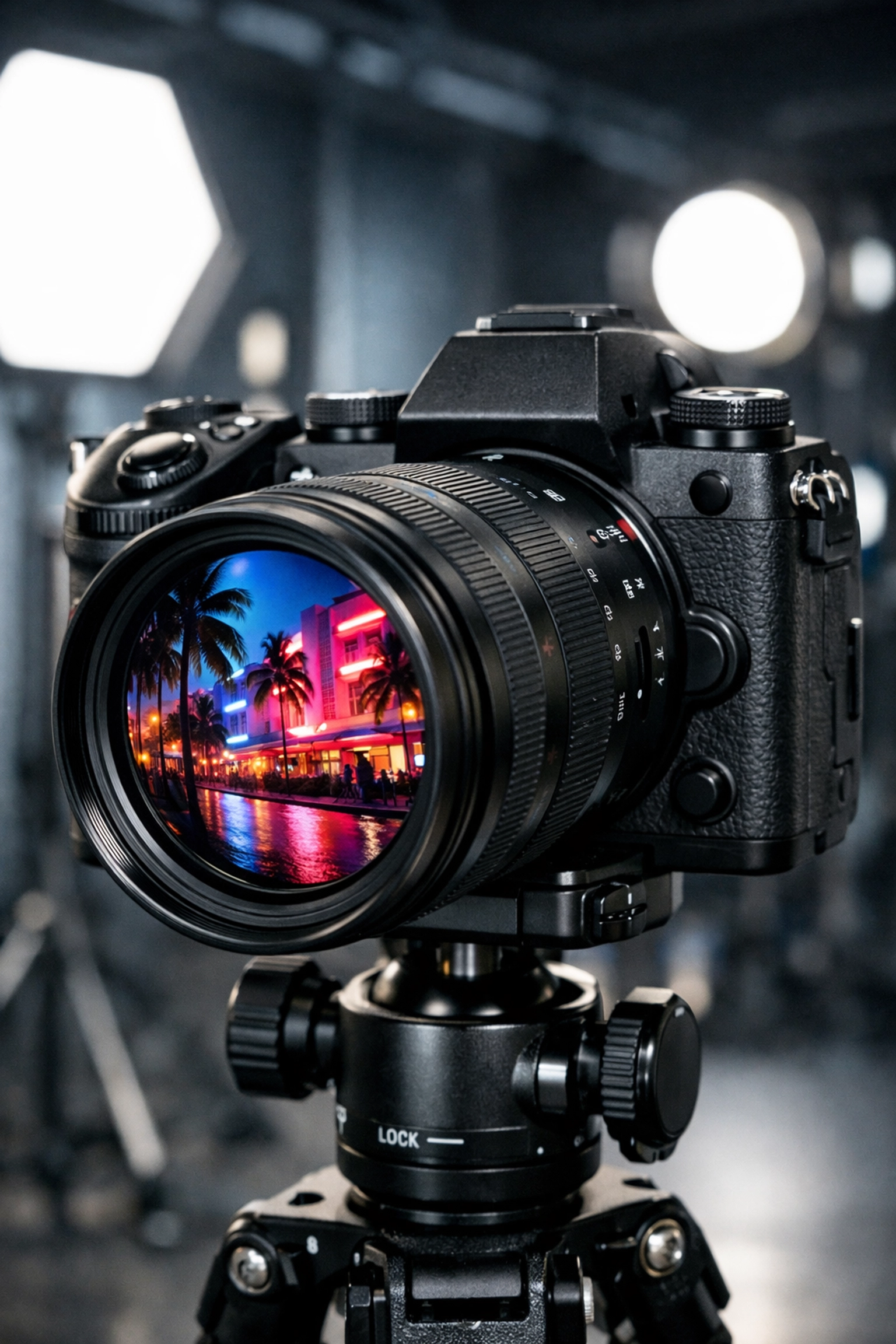 Professional camera equipment in a studio used by a corporate event photographer miami for high-end sessions.