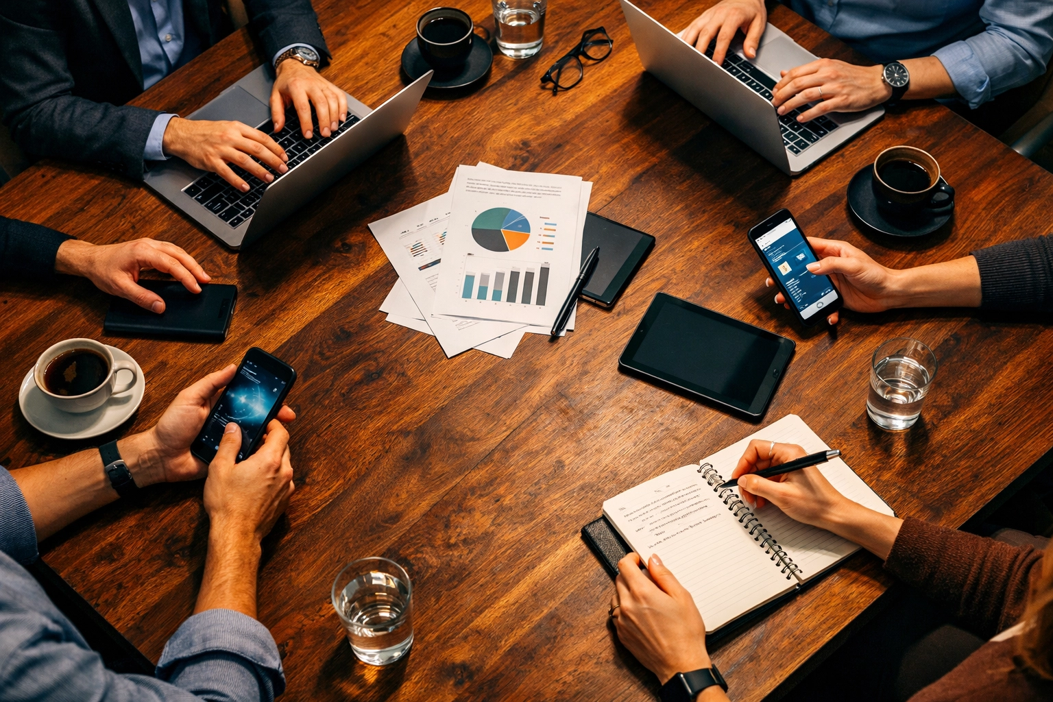 Business team collaborating on video marketing strategy and lead engagement