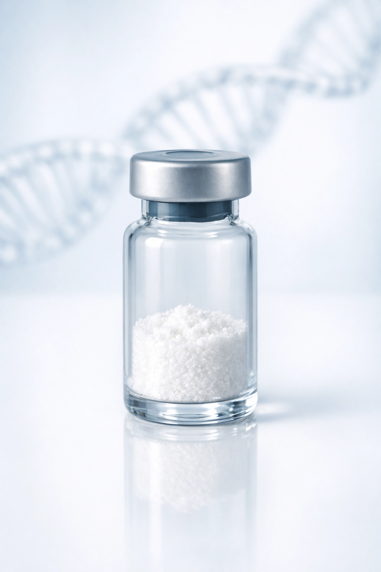 A clinical glass vial of SS-31 peptide powder, the mitochondrial powerbank for cellular energy.