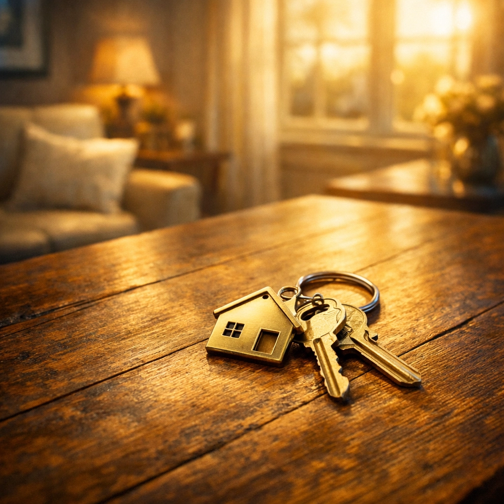 House keys on a dining table representing Creek County property and estate planning options.