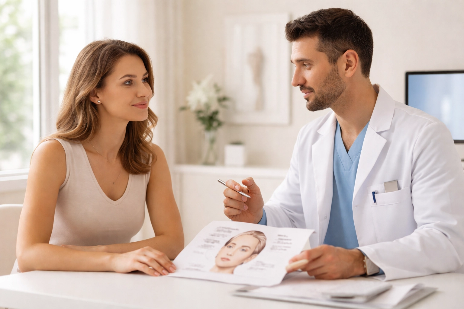 Dr. Phu Do consulting with a breast augmentation patient at Aesthetic Surgery Institute in Houston