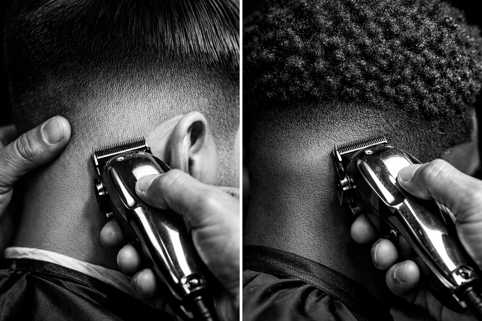 Master barber performing a precision fade on multicultural hair textures at X-Quisite Cutz in West Chester.