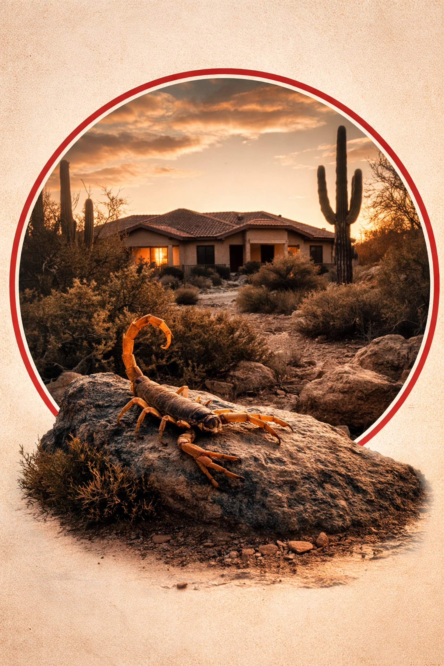 Desert home in Coolidge AZ with visible bark scorpion, highlighting local pest challenges