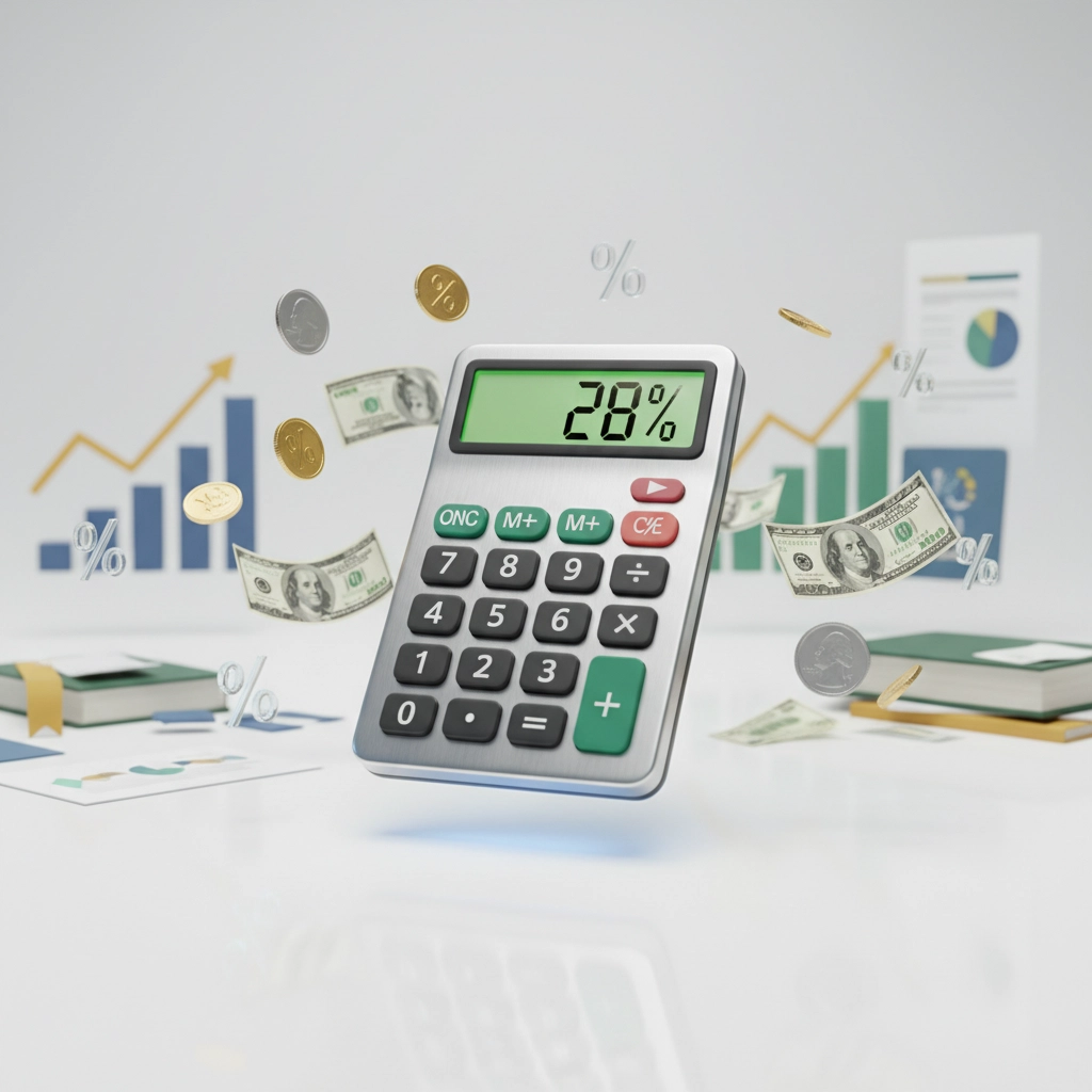 Calculator, pen, and paperwork representing budgeting for your first home purchase