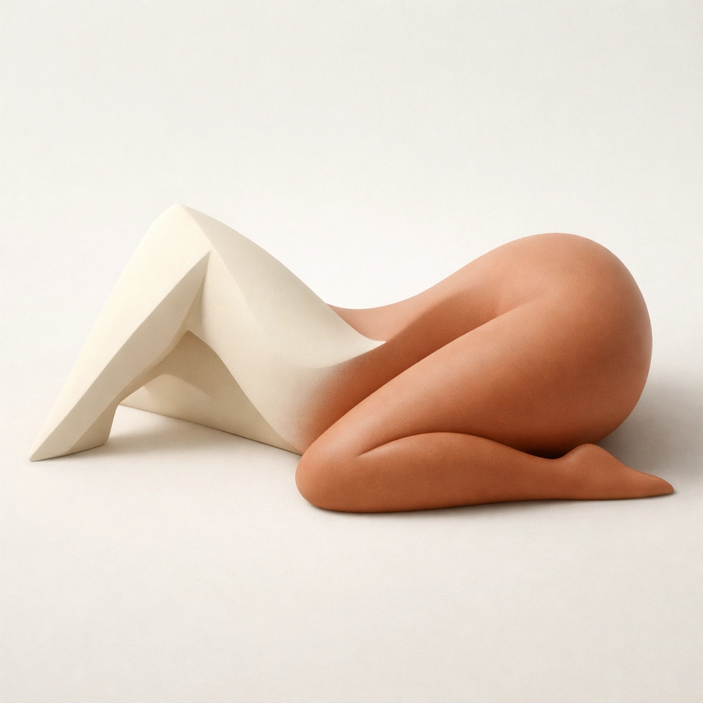 Sculptural form showing transition from physical tension to relaxation and ease