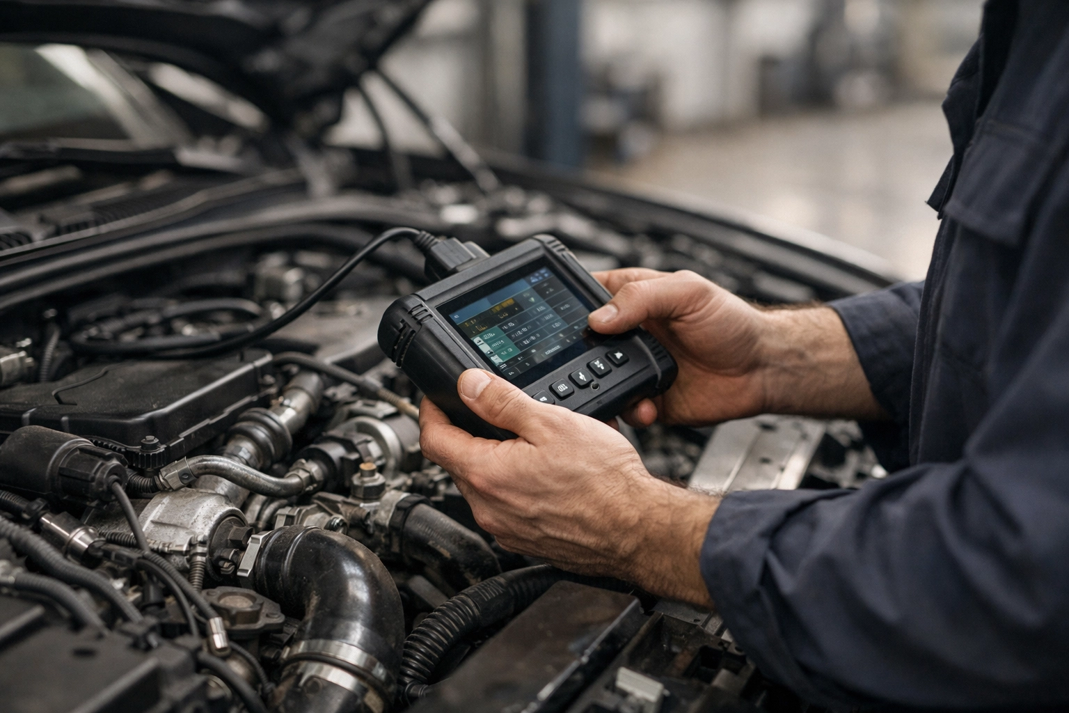 Professional mechanic in Auburn CA using diagnostics to find what does check engine light mean.