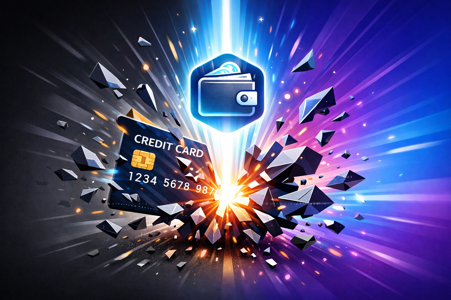 Traditional credit card system transitioning to Web3 digital wallet for merchant payment processing