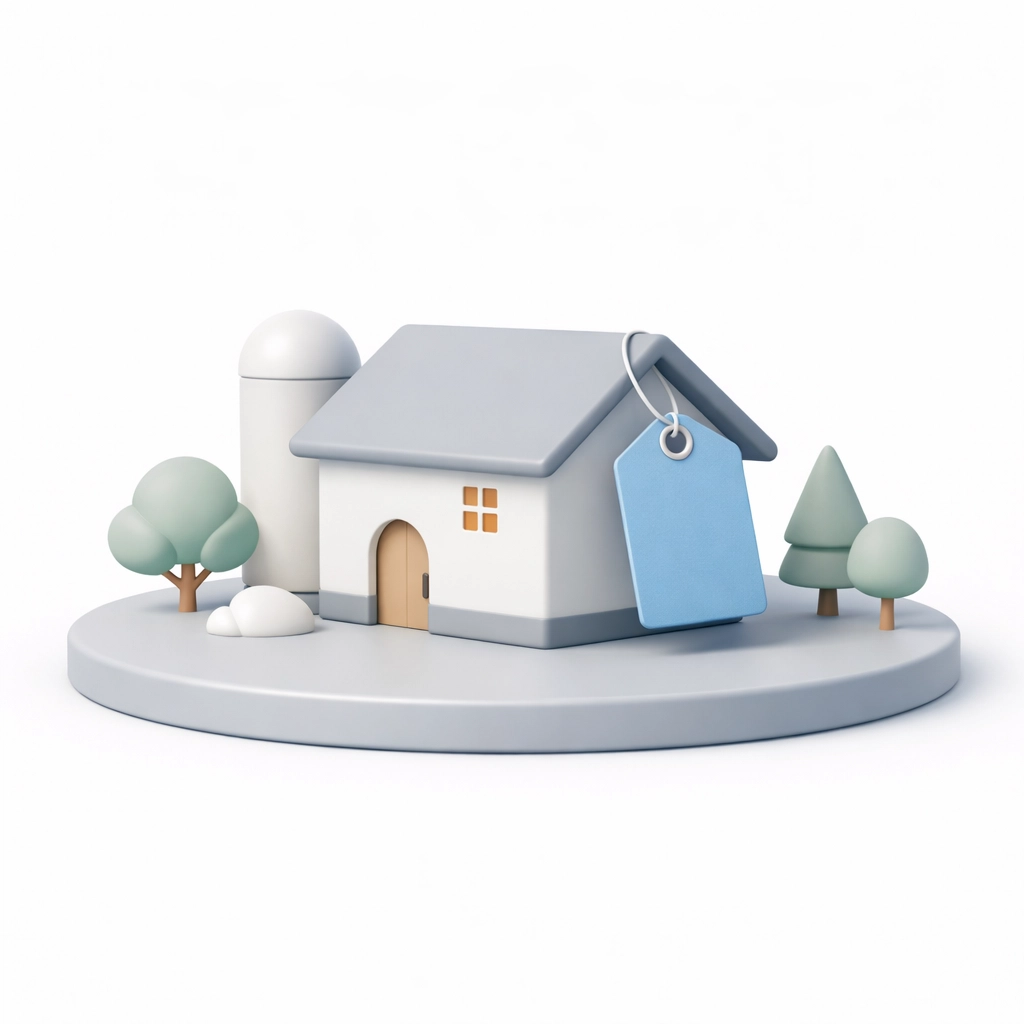 Minimalist Lancaster County farmhouse with a price tag representing updated property values for reassessment.